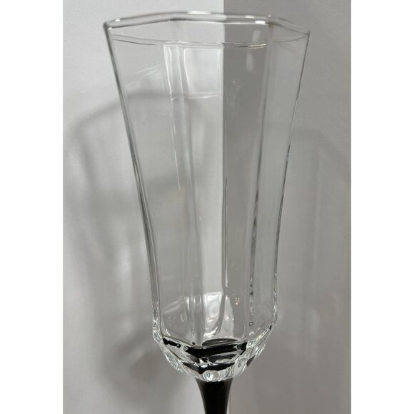 Vtg 4 Luminarc Octime Octagon Wine Champagne Flutes Glass Black Stem France Made - Picture 3 of 9